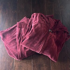 Burgandy red matching velvet track suit